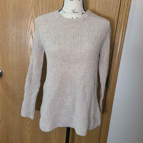 Madewell Merino Wool Leather Elbow Patch Nude Beige Knit Crewneck Sweater - Picture 2 of 4